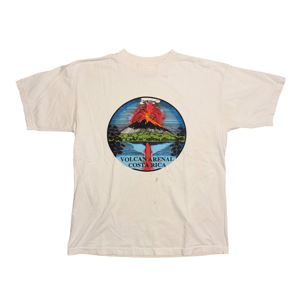 Vintage Vanguard Designs Volcan Arenal Costa Rica T-Shirt Mens L Cream Graphic